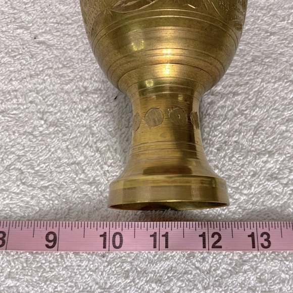 Vintage Elegant Brass Vase W Floral Pattern - Picture 3 of 10
